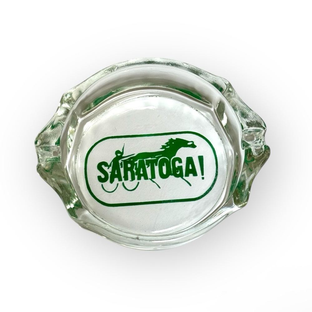 Vintage Saratoga Green Horse Glass Ashtray